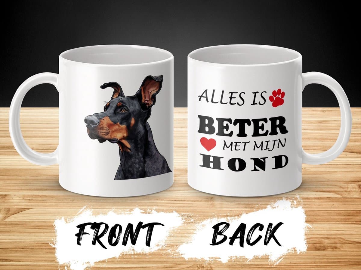 Mok Doberman Pinscher Alles is beter met mijn hond - dog - doglover