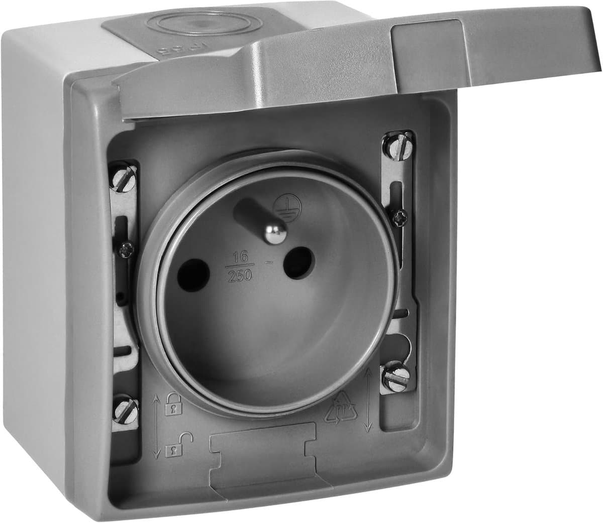 2P+Z Stekkerdoos - Opbouw Stopcontact IP 55 Grijsgrafiet - Franse versie