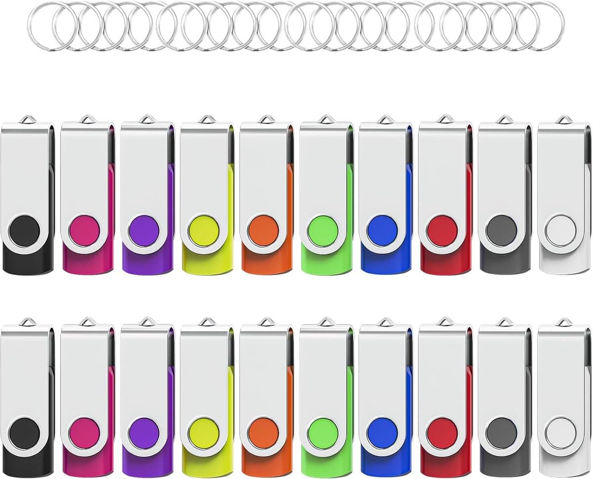 20 stuks 8 GB usb 2.0 flashdrive met sleutelhangers, draaibare geheugenstick, voor pc, laptop, computer (Mixcolors)