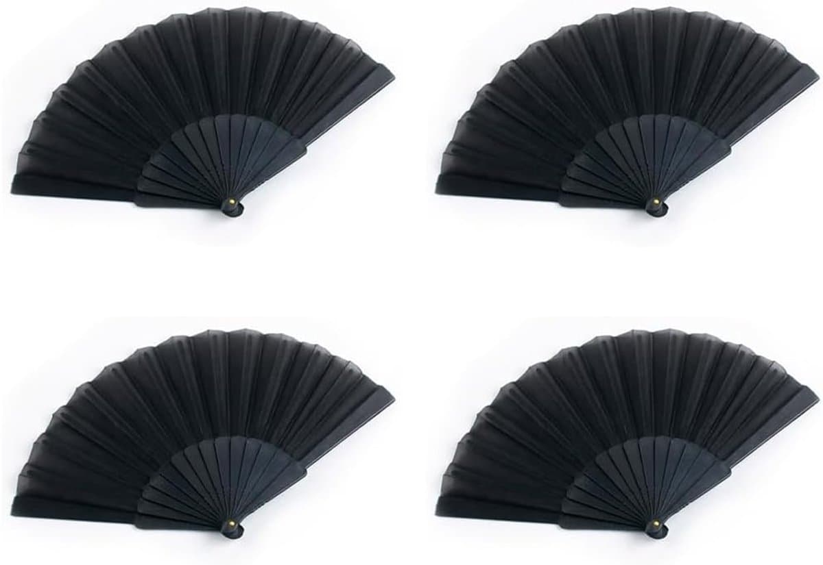 4 stuks handwaaiers zwart vouwvak stoffen vak voor bruiloft festival outfit dames en rave party elegante waaier grote zwarte waaier voor zomer koeling en wanddecoratie