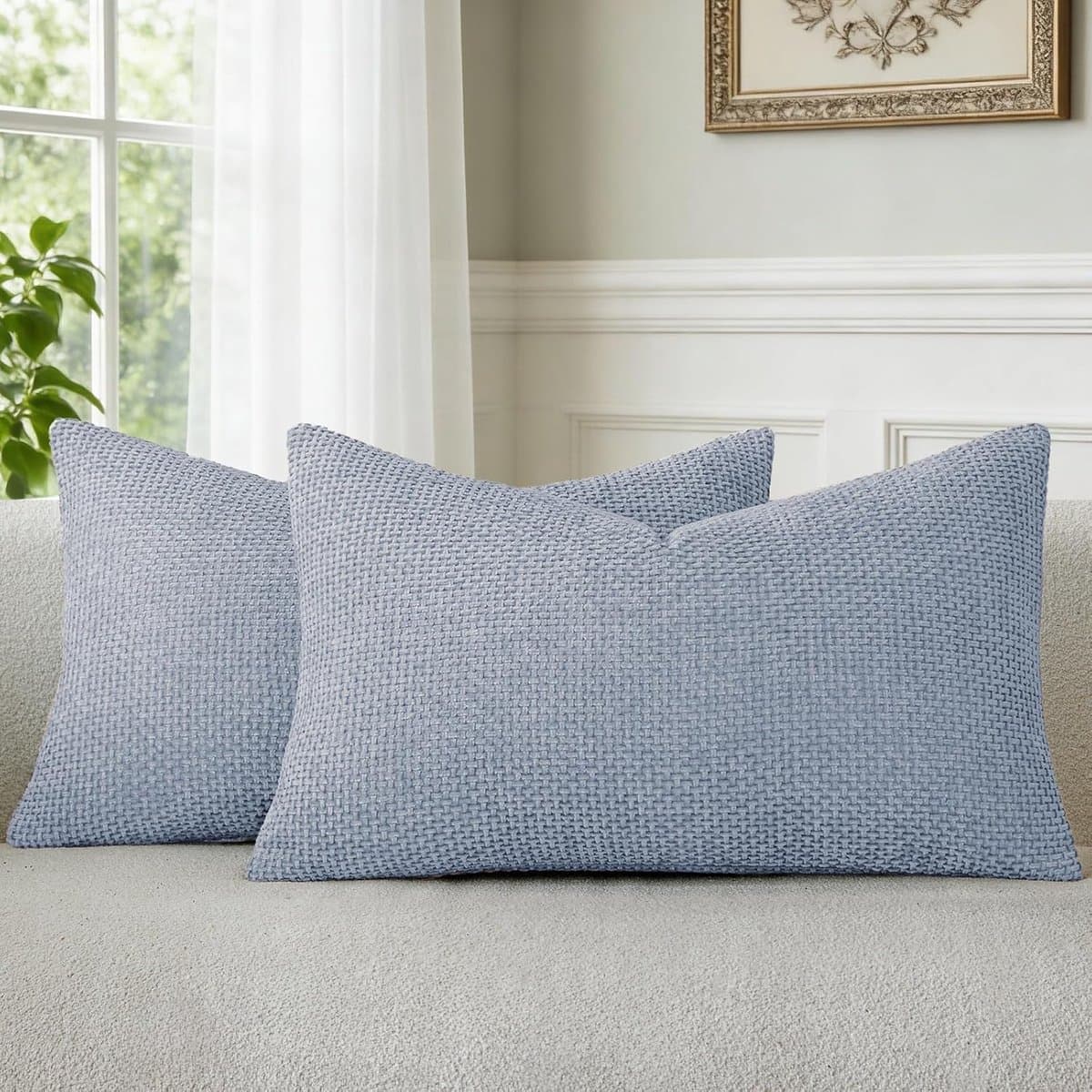Kussenhoezen Lichtblauw 30 x 50 cm, Set van 2, Zachte en Pluizige Sierkussenhoezen, Decoratieve Kussenhoezen met Verborgen Rits, Wasbaar, voor Bank, Sofa, Woonkamer en Slaapkamer