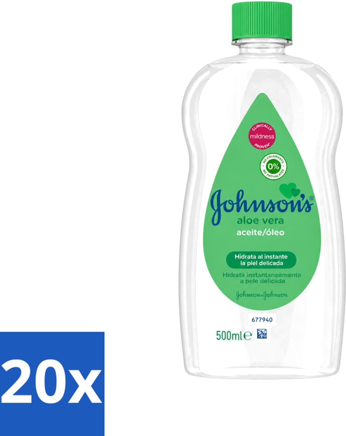 20 x Johnson's - Baby Olie - Aloe Vera - Hydrateerd Gevoelige Huid - 500 ml - Babyolie - Aloe Vera - Gevoelige Huid - Melkkorst Verwijderen - Hydraterende Olie