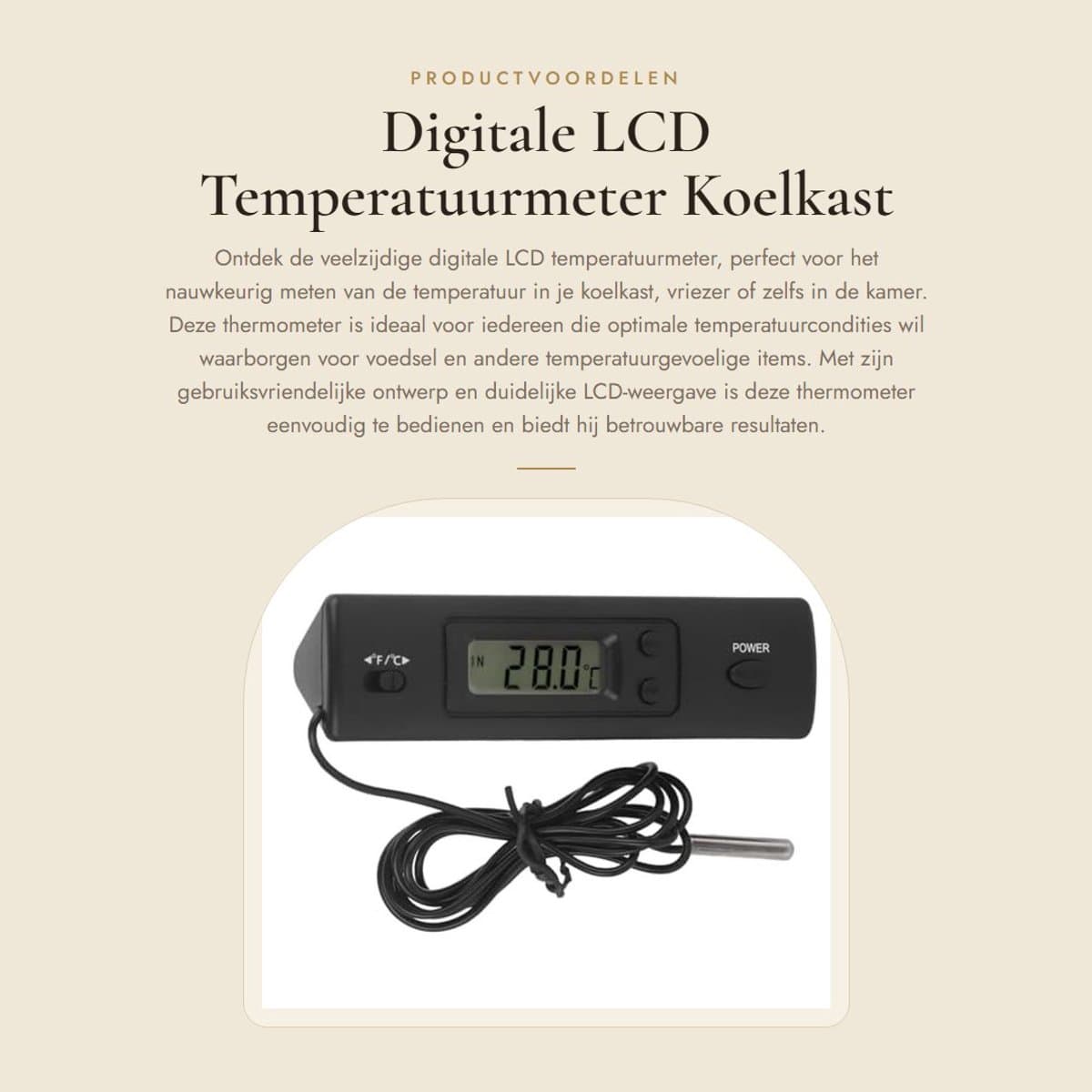 Solidchoice - Digitale LCD Temperatuurmeter - Koelkast thermometer - Handig voor binnen en buiten - Bedraad - Meet nauwkeurig - Geschikt voor vriezer e...