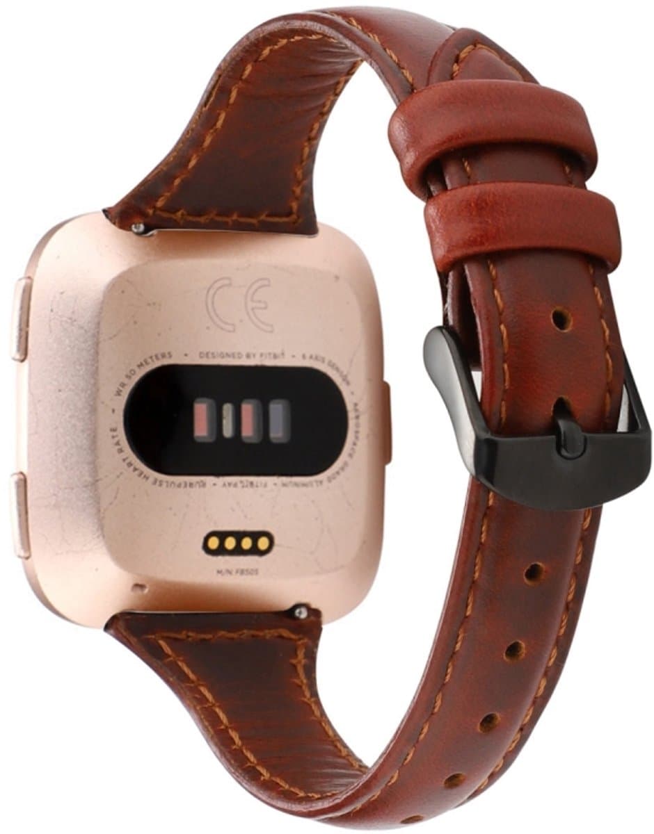 Voor Fitbit Versa Razy Horse Texture lederen band (roodbruin)