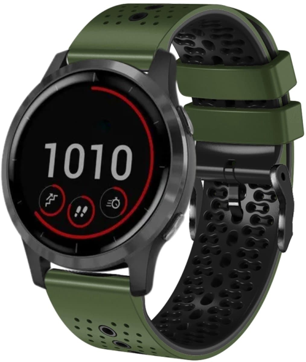 Voor Garmin vivoactive 4 22 mm geperforeerde tweekleurige siliconen horlogeband (legergroen + zwart)