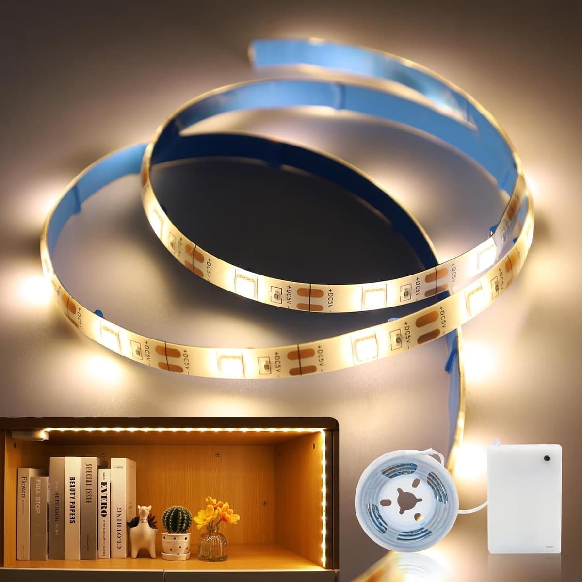 Ledstrip op batterijen, 30 leds, warmwit, voor onder de keukenkast, planken, onderkast, kast, decoratie (1 meter)