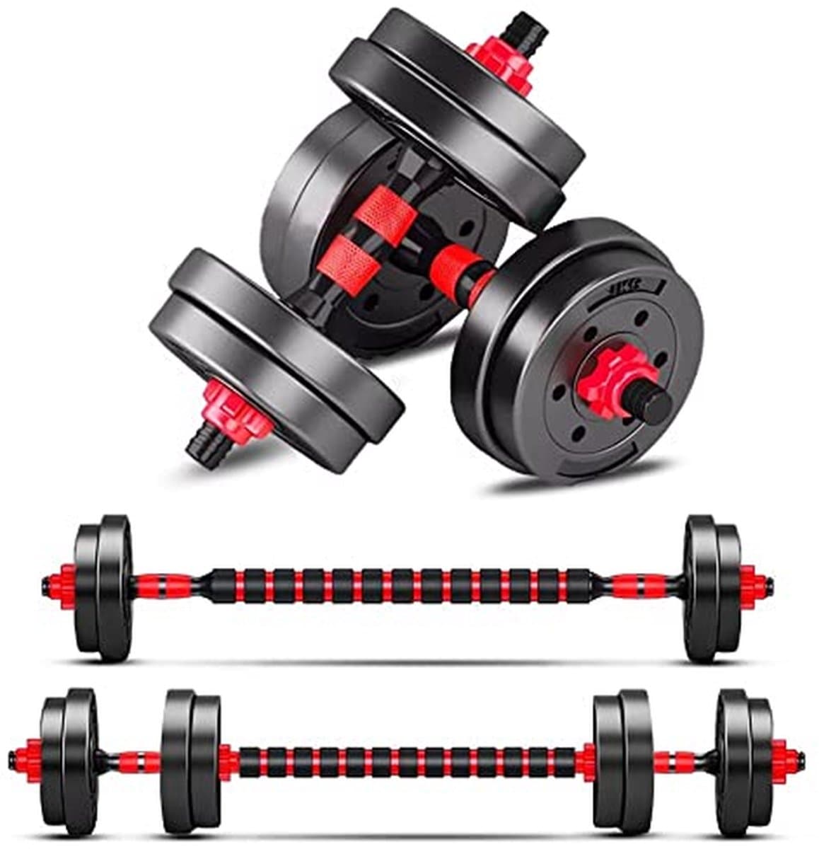 Verstelbare Halterset - Korte Halters Krachttraining - Spierversterking Thuis - Antislip Comfort Grip - 10-50 kg - Rood