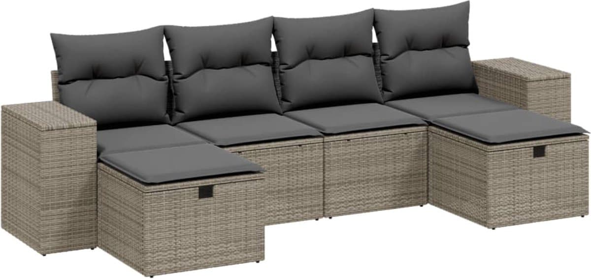 vidaXL - 6-delige - Loungeset - met - kussens - poly - rattan - lichtgrijs