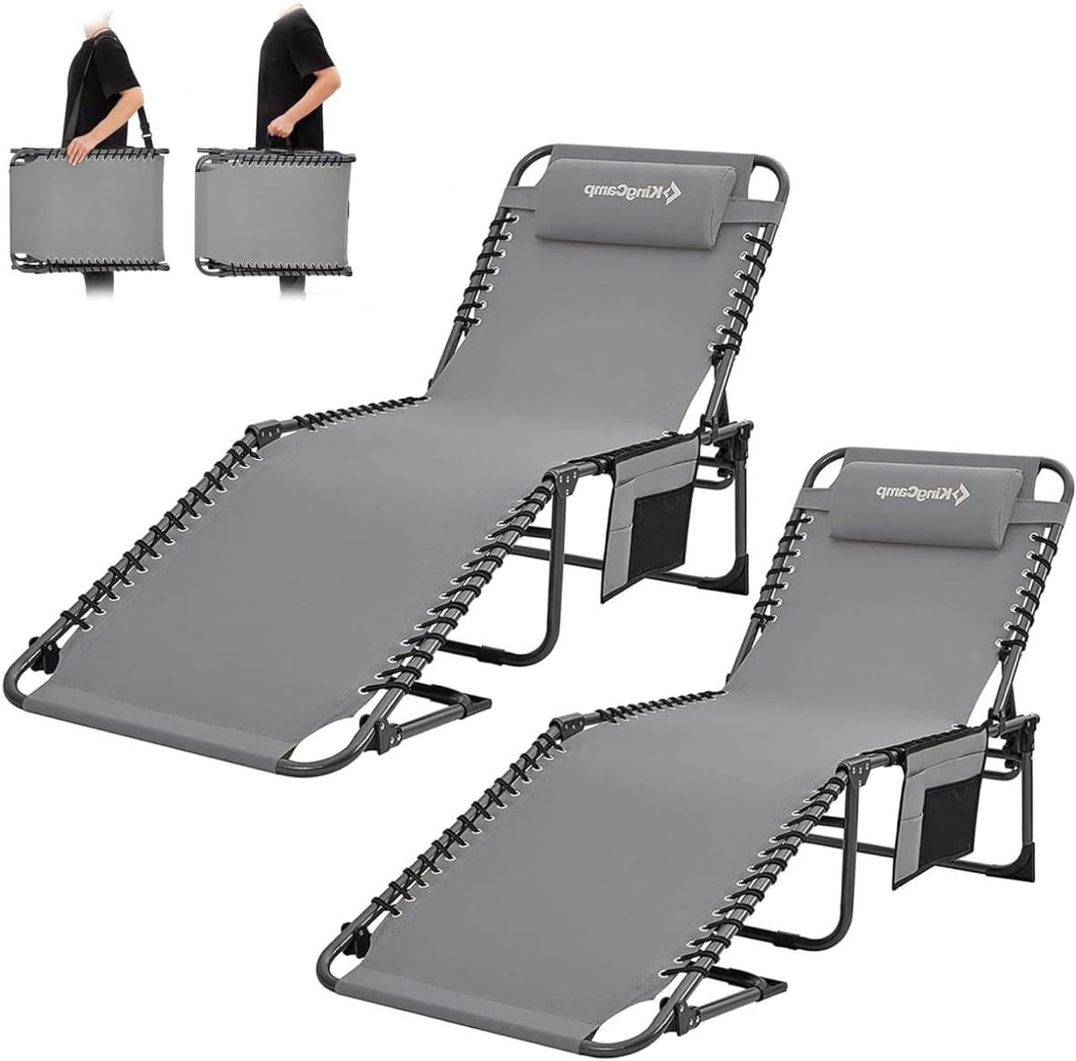 Zonnebed Set - Ligstoelen - Buiten Ontspannen - 5-Traps Verstelbaar - 2 Stuks - Grijs