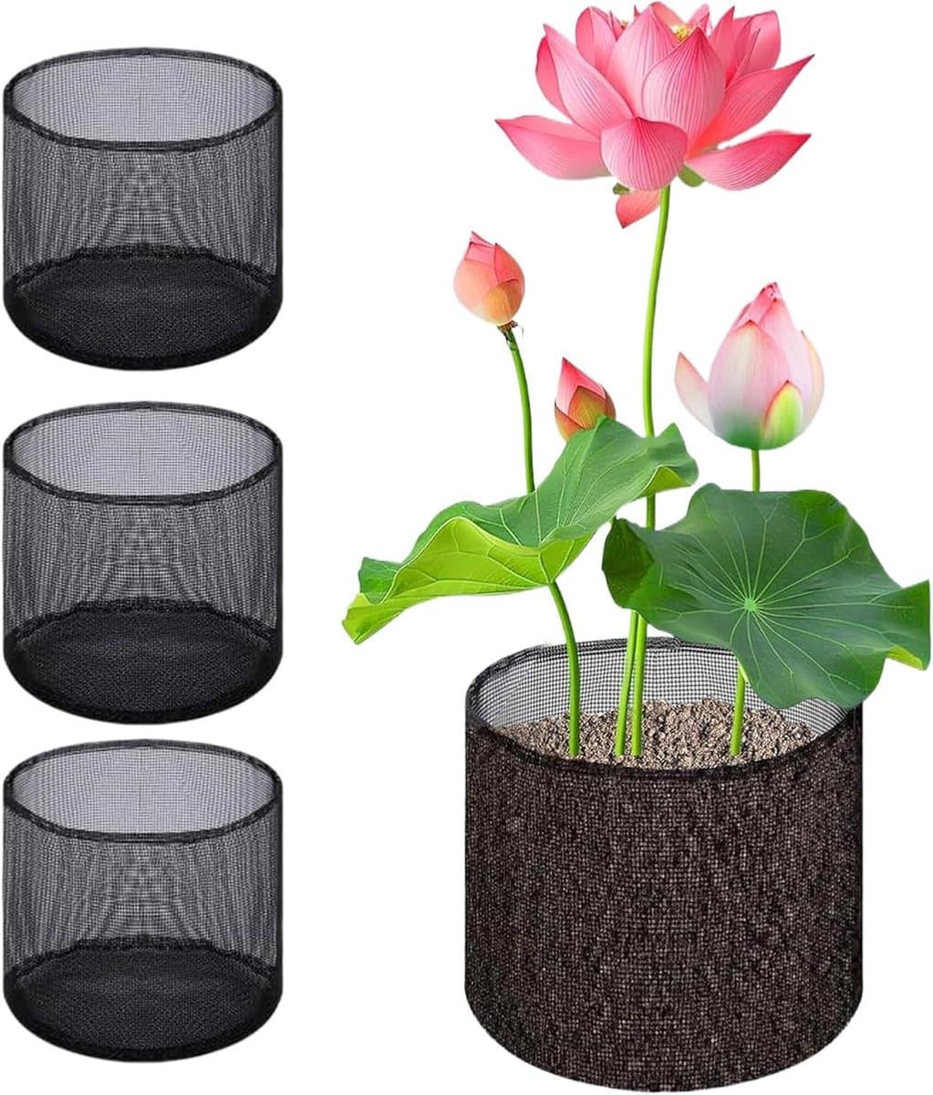 Plantenmanden Waterplanten - Net Potten - Waterplanten Kweken - Ademend Mesh Ontwerp - 4 Stuks - Zwart