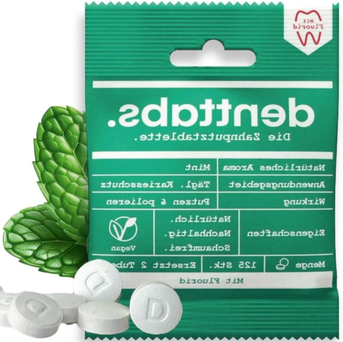 Tandenborsteltabletten - Mondverzorging Tabs - Dagelijkse Mondhygiëne - Veganistisch Plasticvrij - 125 Stuks - Mint