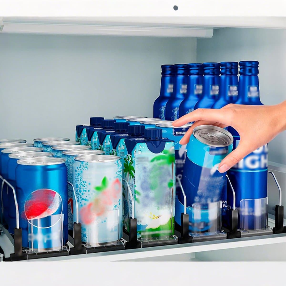 aladdien - Automatische drankduwer - Blikjes organizer - Verstelbaar voor koelkast - Zwart - Zelfduwend - Geschikt voor 12 oz tot 20 oz blikjes - In...