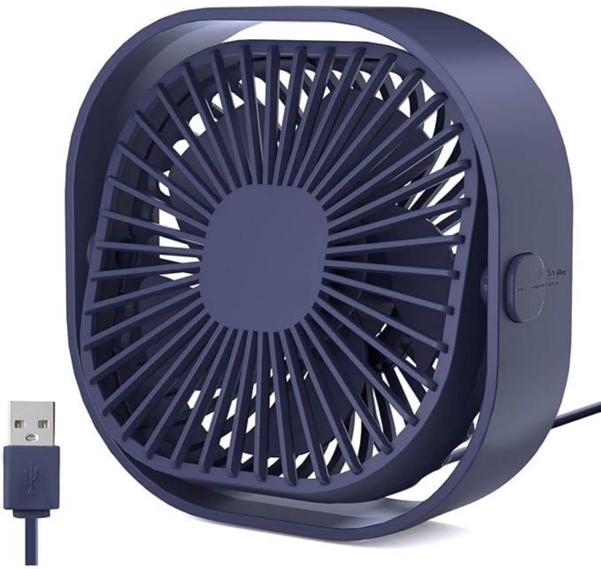 GELLDG Mini Tafelventilator - USB Schreibtischventilator - 12,3x12,3x5cm - Stille 3-Standen Ventilator - Geschikt voor Bureau Slaapkamer en Buiten - Plastic - USB-Powered Ventilator voor Thuis en Kantoor