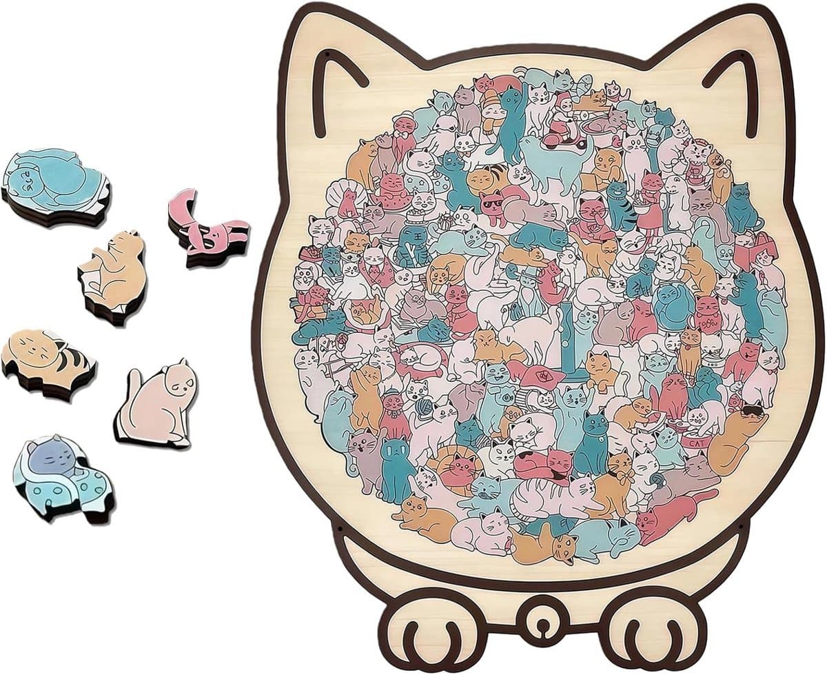 Houten Puzzel 135 Delen met Kattensilhouetten voor Volwassenen