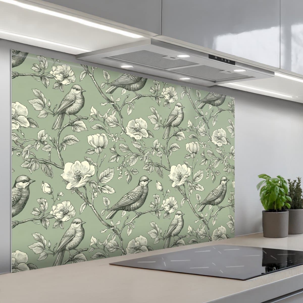 Spatscherm 120x80 cm - Zelfklevende achterwand Klassiek - Botanisch - Groen - Keuken muurbeschermer - Spatwand fornuis