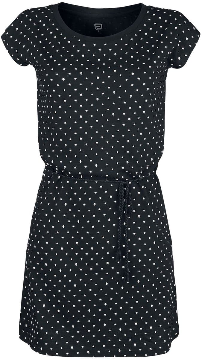 R.E.D. Rock-Engineered Design Zwarte jurk met tailleriem en stippen - Dames - XXL