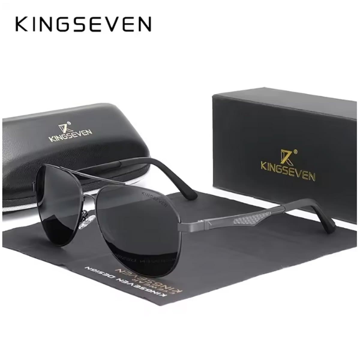 KINGSEVEN Zonnebril 7759 - Zwart-Grijs – Heren - Vrouwen - Gepolariseerd - UV400 - Piloot