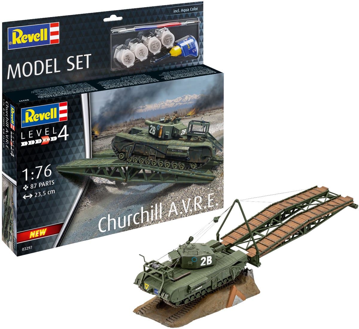 Revell Modelbouwpakket Militaire voertuigen - 63297 A22 Churchill A.V.R.E. - WWII Britse Gevechtstechnische Tank - Model Set Plastic - 1:76 - Modelbouw