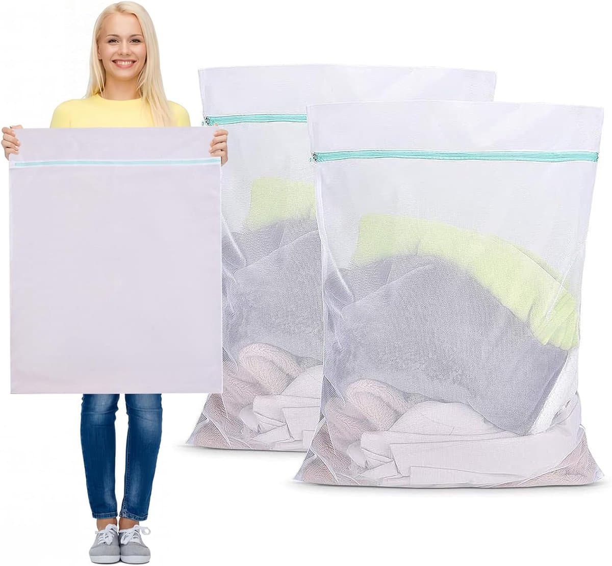 2 Stuks Waszakken Groot - 60 x 80 cm - Mesh Waszakken XXL - Wasnet voor Wasmachine - Voor Gordijnen - Tapijt - Deken - Donsjack