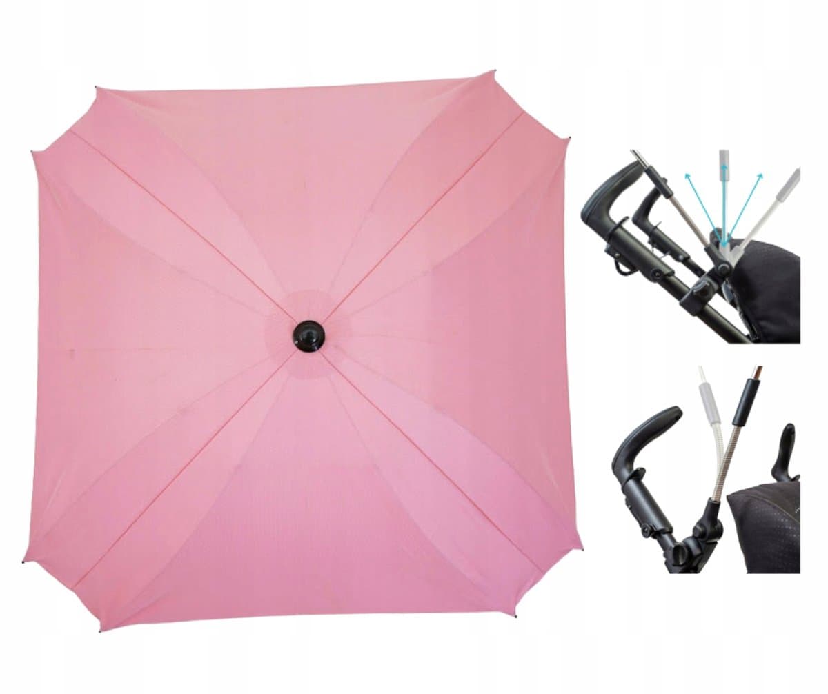 Roze Vierkante Kinderwagenparasol UV50+ 62cm