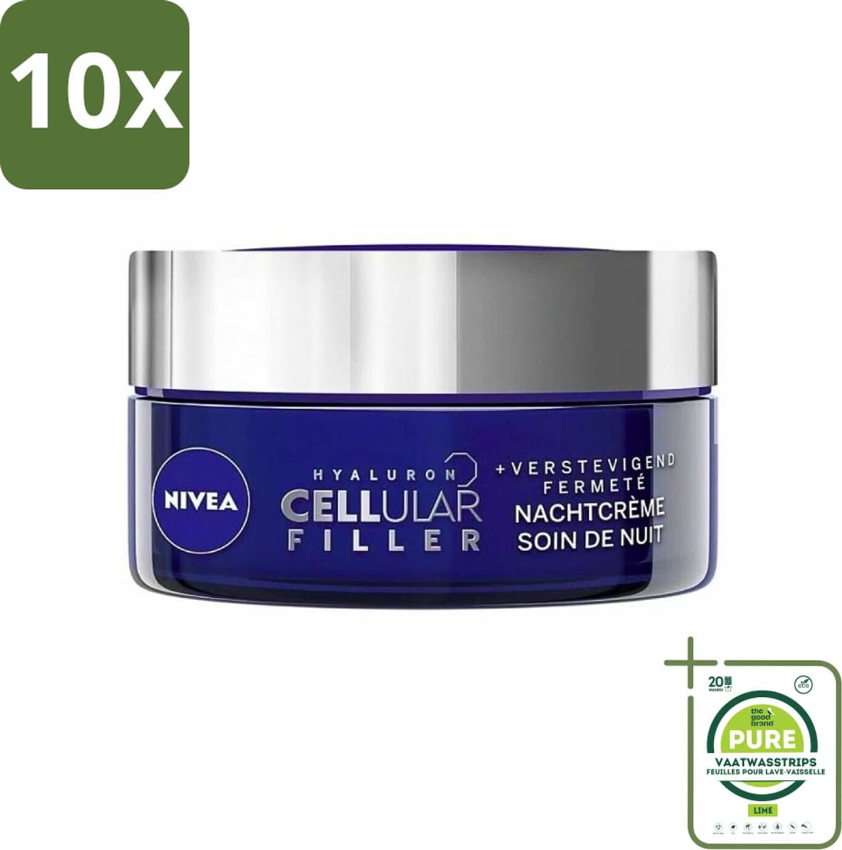 10 x NIVEA - Nachtcrème - CELLular Expert Filler Anti-Veroudering - Voor alle huidtypes - Met Hyaluronzuur & Foliumzuur - Anti-Rimpel & Hydraterend - 50 ml - Grootverpakking - Nivea Anti-rimpel Crème - Nachtcrème - Hyaluronzuur - Filler - Anti-aging