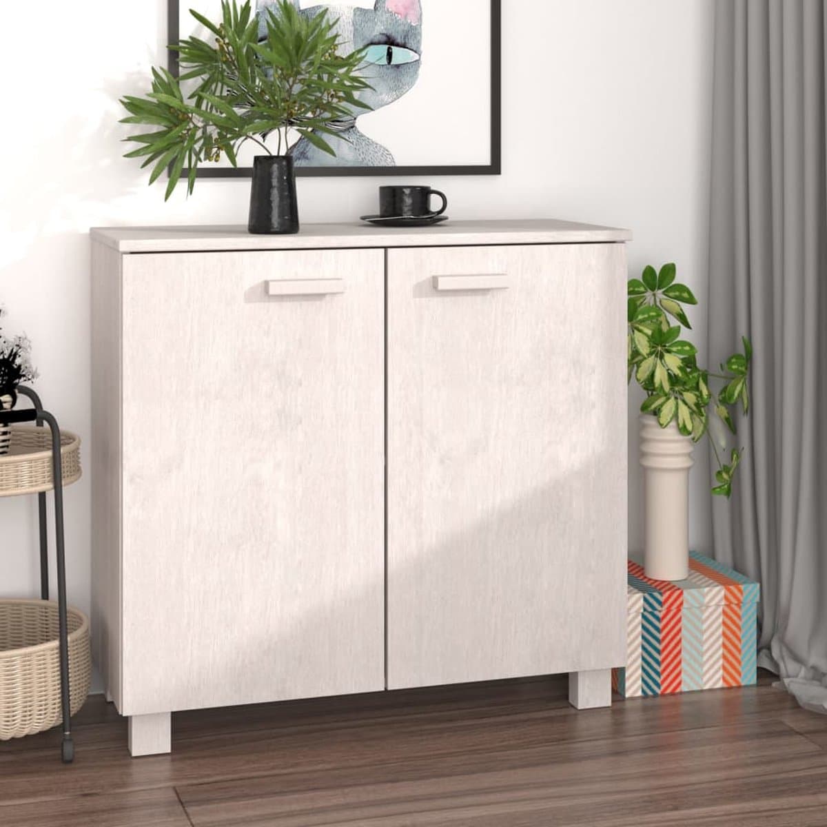 The Living Store HAMAR dressoir - 85 x 35 x 80 cm - wit - massief grenenhout - MDF - praktische deuren