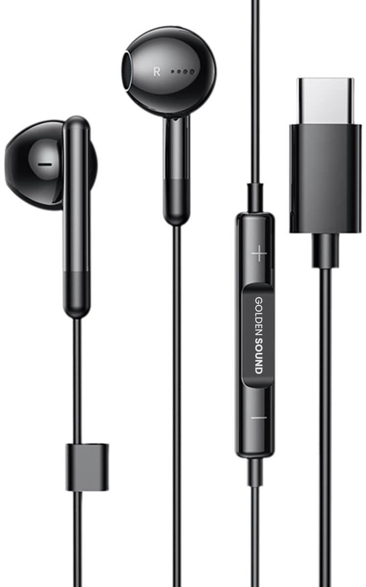 Golden Sound bedrade oordopjes - Oordopjes met draad en microfoon - USB-C aansluiting - Zwart