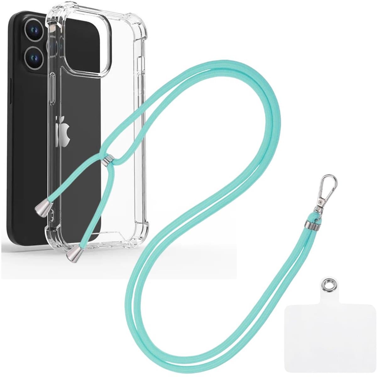 Shock Proof Case Hoes Geschikt voor iPhone 14 Plus Hoesje Transparant Met universele Telefoonkoord mint - Cover - Nek Hanger - Koord Hoes