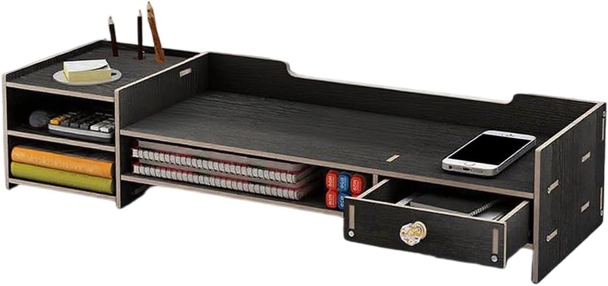 Monitor Verhoger - Bureau Organisatie - Ergonomisch Werken - Drieniveau Opbergsysteem - 63.5 cm - Zwart