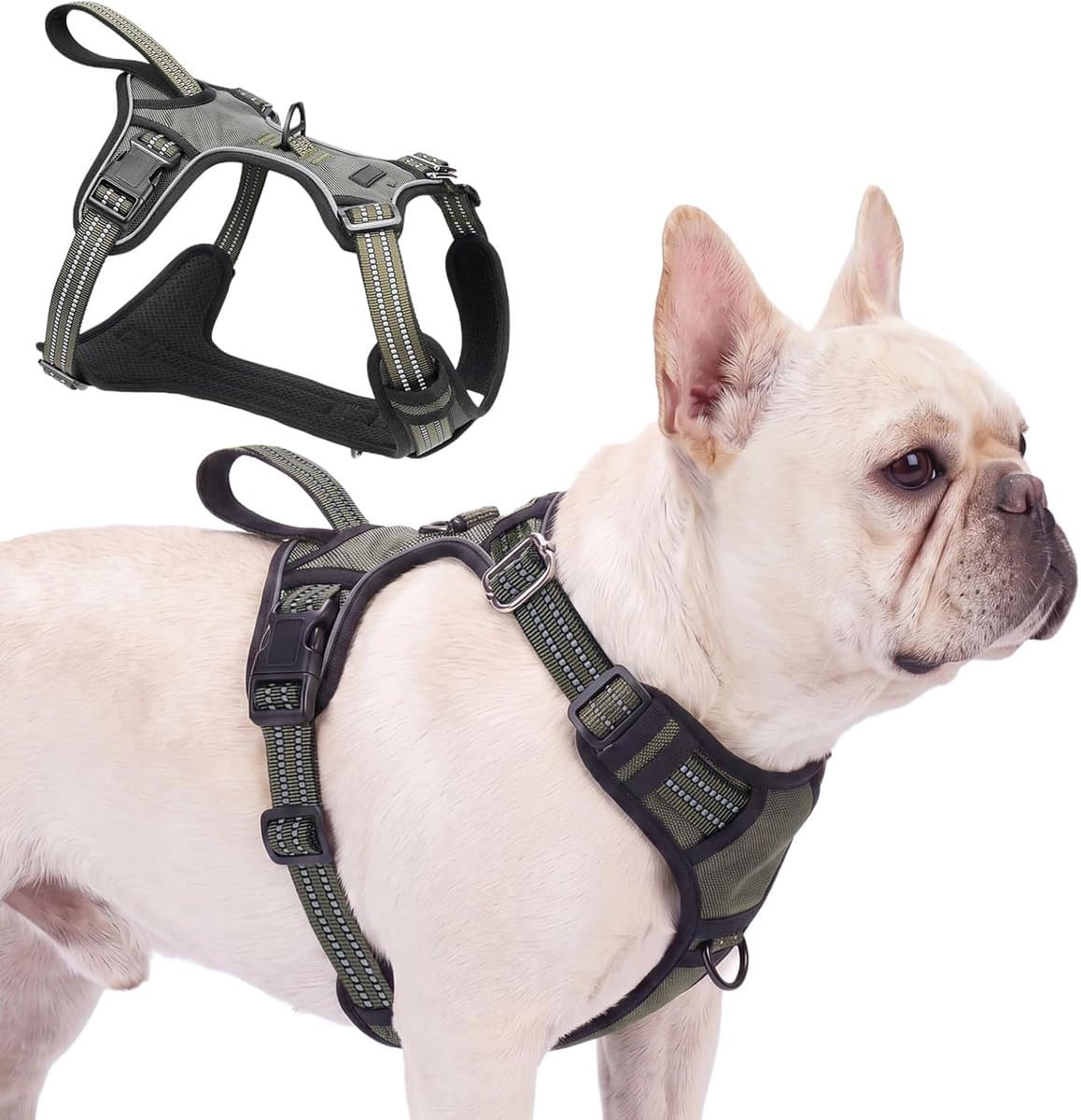 Hondenharnas Anti-trek - Honden tuigje - Veilig wandelen - Verstelbaar en reflecterend - Maat S - Legergroen