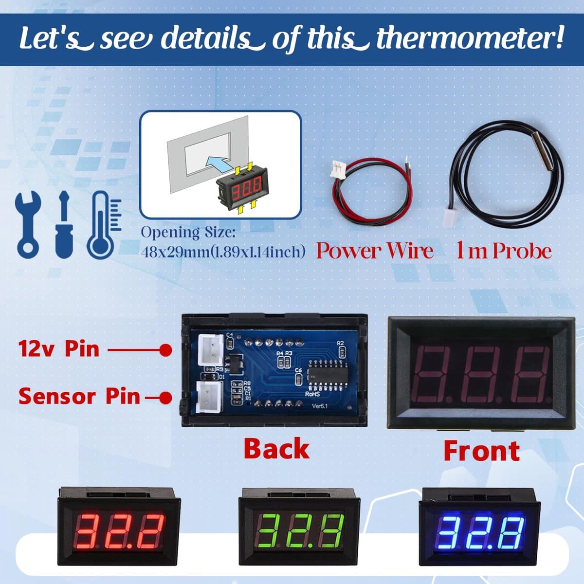 FBBULES Digitale Thermometer met Sonde Waterbestendig 12V Water Temperatuur Monitor voor Koelkast Freezer Aquarium - ShopVlot