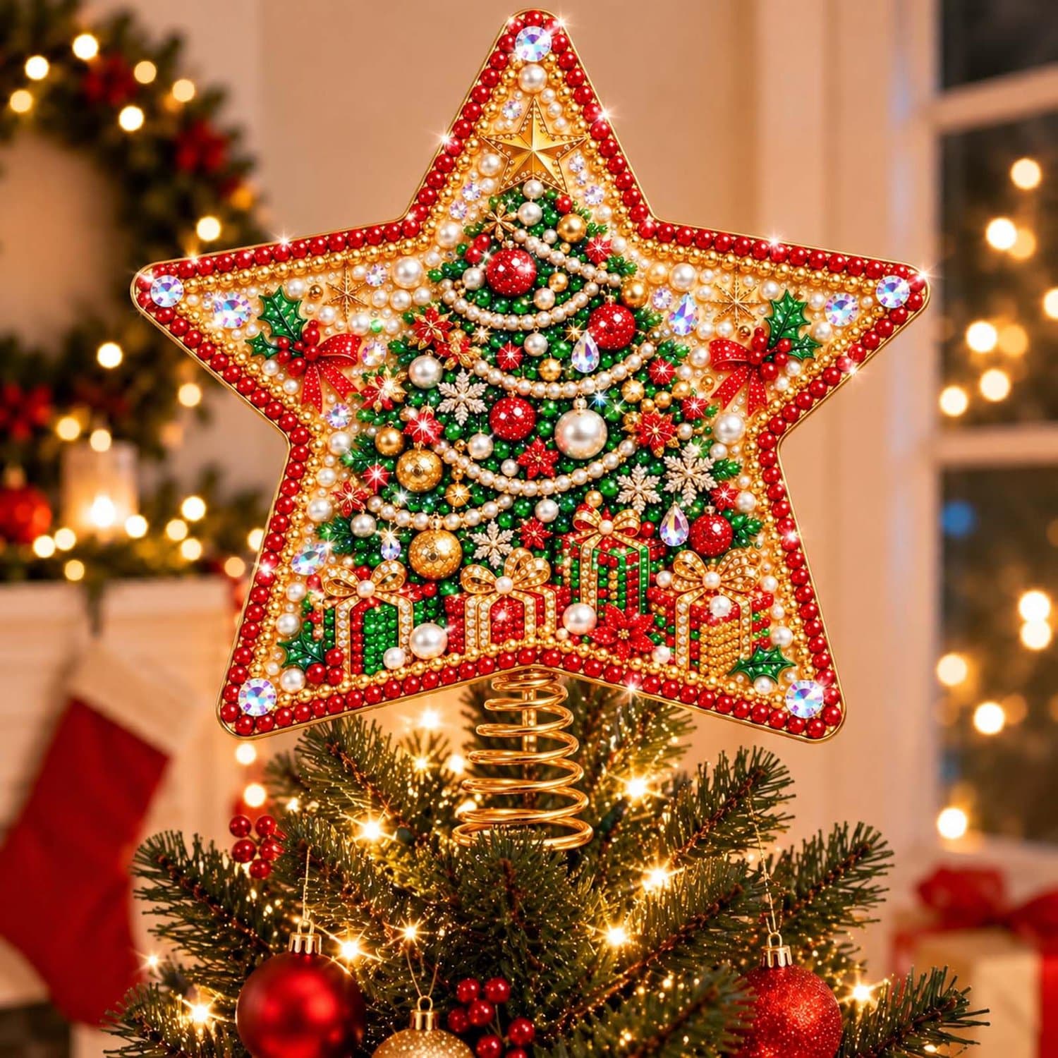 Namajunas - 3D kerstboom ster topper Diamond Painting set - Parels - Diamond Painting Volwassenen & Kinderen - Met Diamond Painting Accesoires - Knutselen - Knutselpakket - Kerstboomversiering - Kerstversiering Decoratie Binnen - Cadeau - kerstboom