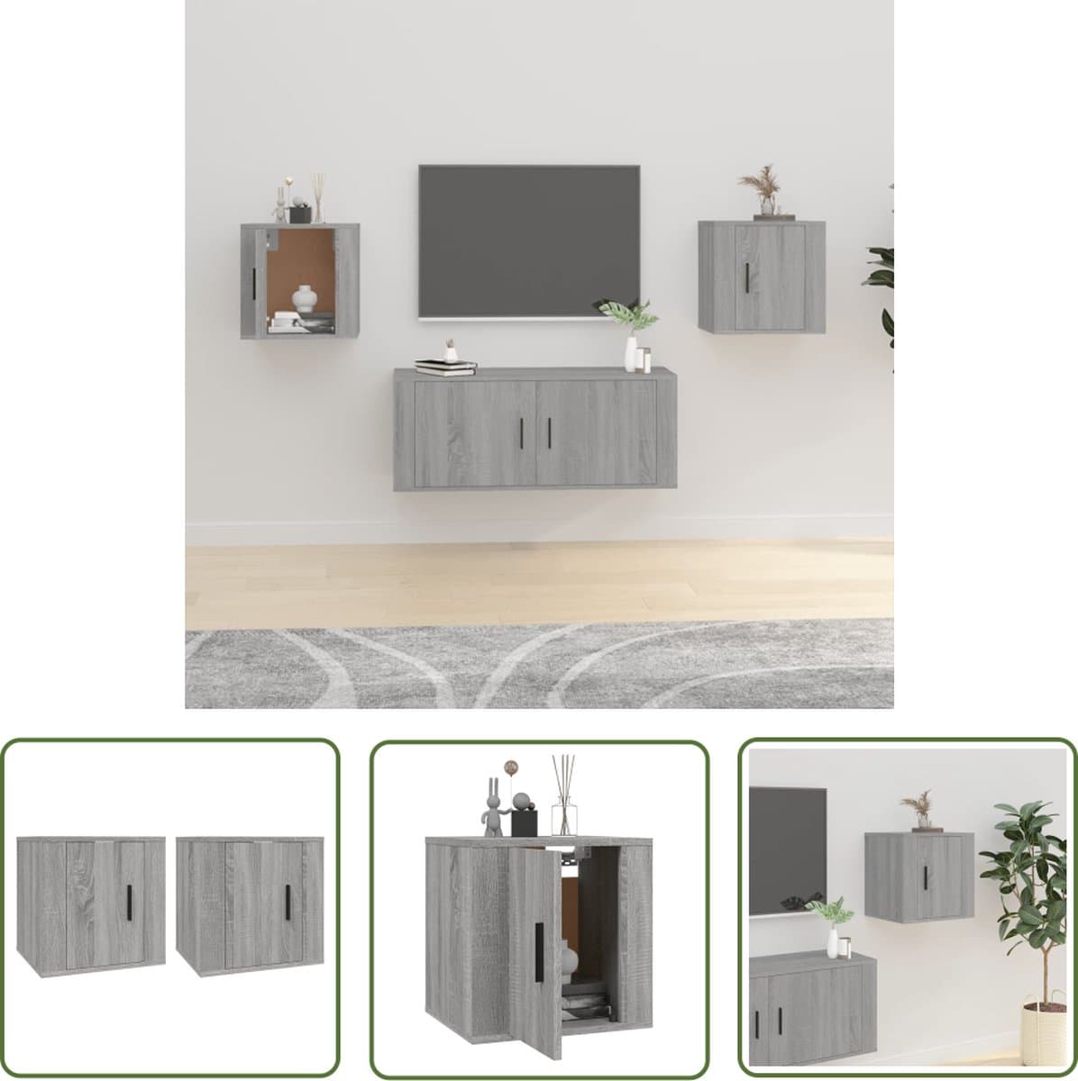 vidaXL Tv Kast - Tv Wandmeubel - Tv-wandmeubels 2 st 40x34,5x40 cm grijs sonoma eikenkleurig - Grijze Tv Stand - Houten Tv Meubel - Salontafel
