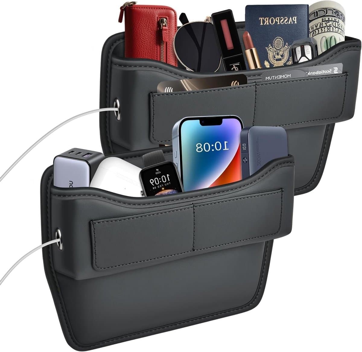 Auto Zitplaats Organizer voor Sleutels, Telefoons en Kaarten - Premium Leer, Universele Pasvorm voor Auto's, SUV's en Trucks