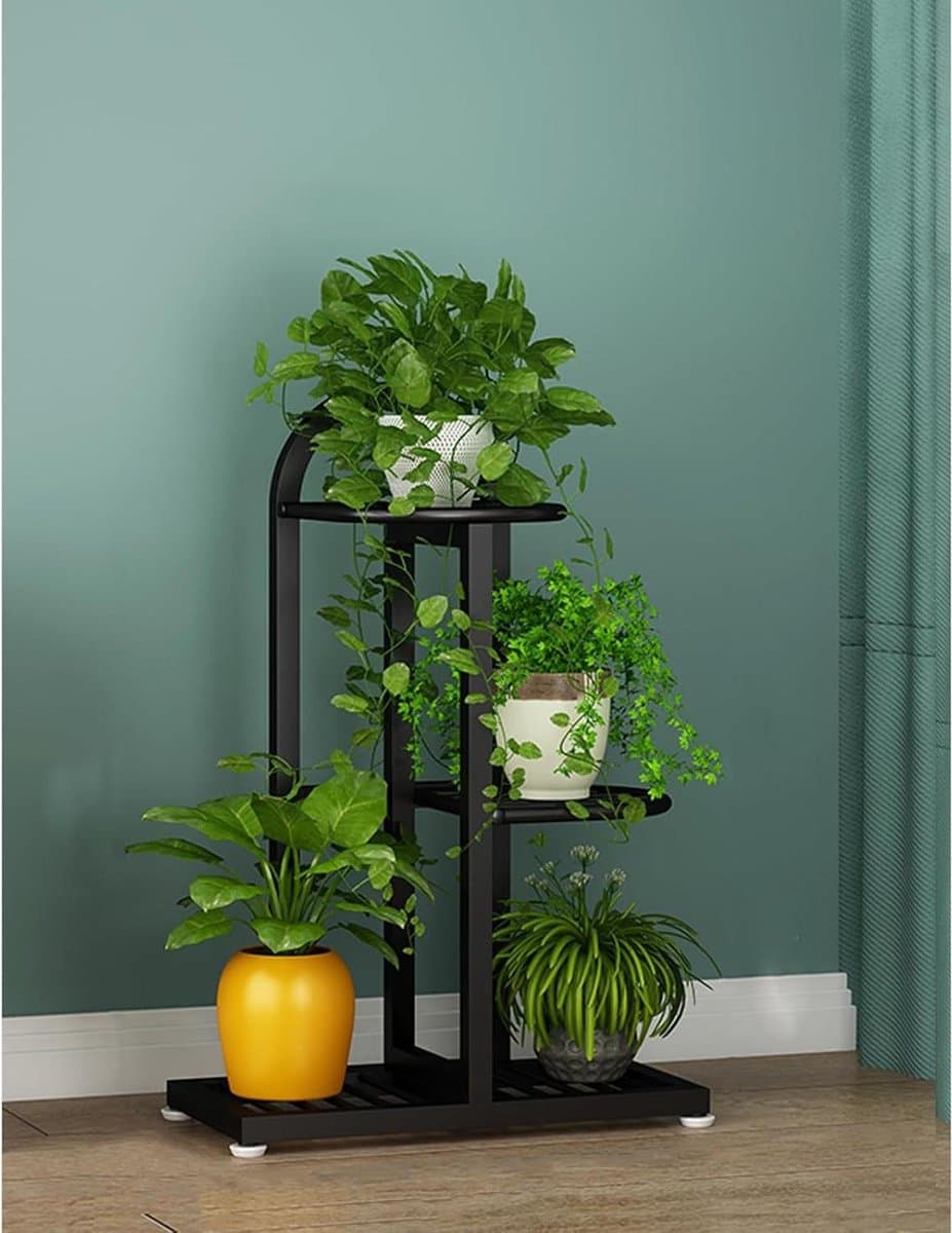 Plantenstandaard Gelaagd - Bloemenrek Metaal - Planten Presenteren - Versterkte Structuur - 457 cm - Zwart