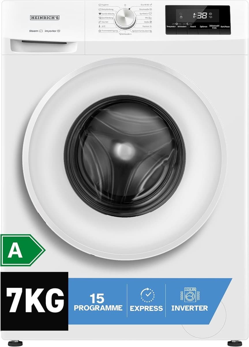 HEINRICH'S Wasmachine HWM 6107W 7 kg, 1400 tpm, 15 programma's, energieklasse A, LED & Aqua-Stop