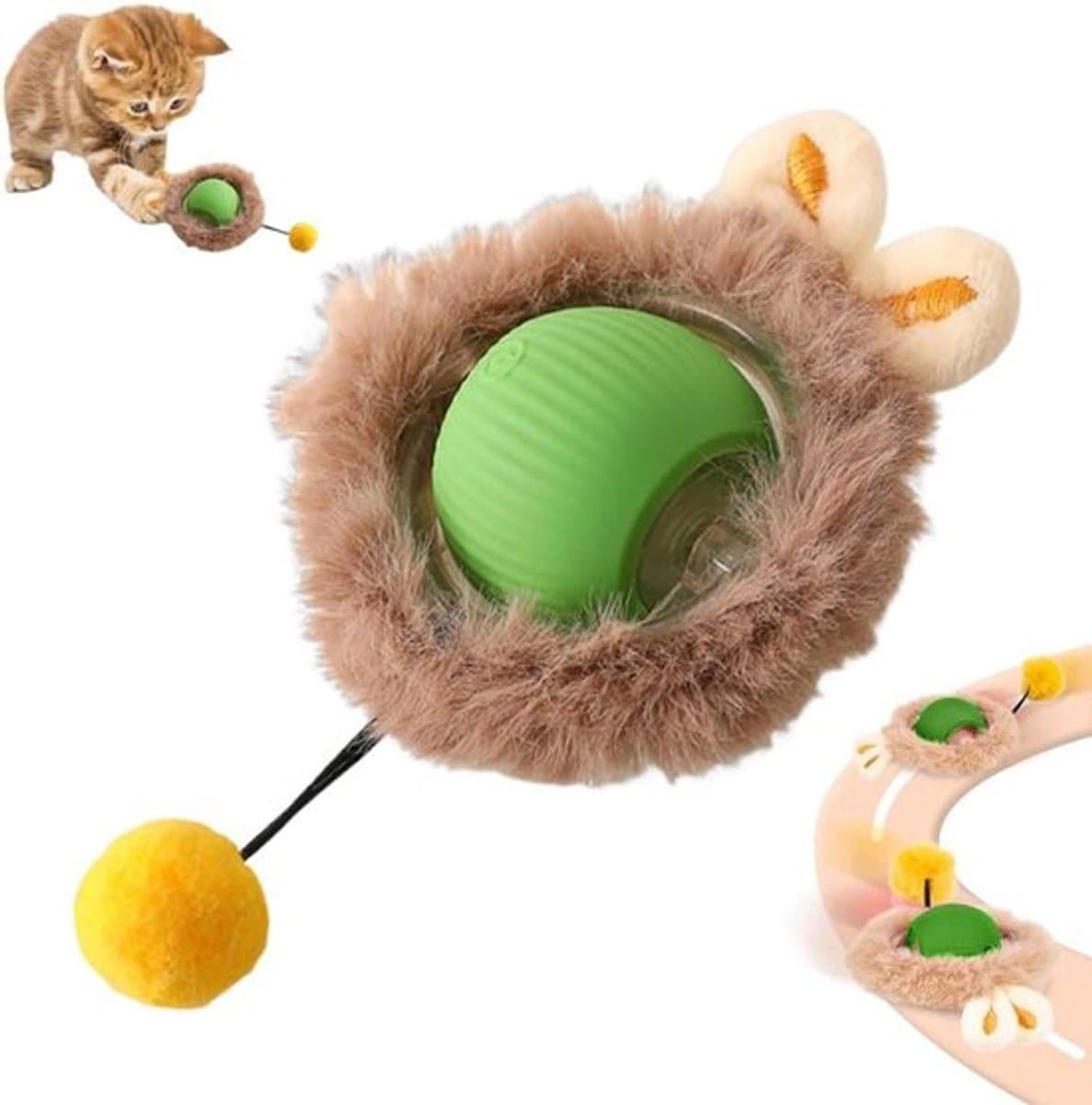 Interactief kattenspeelgoed - USB oplaadbaar - 3 bedrijfsmodi - Pluche stijl - Groen