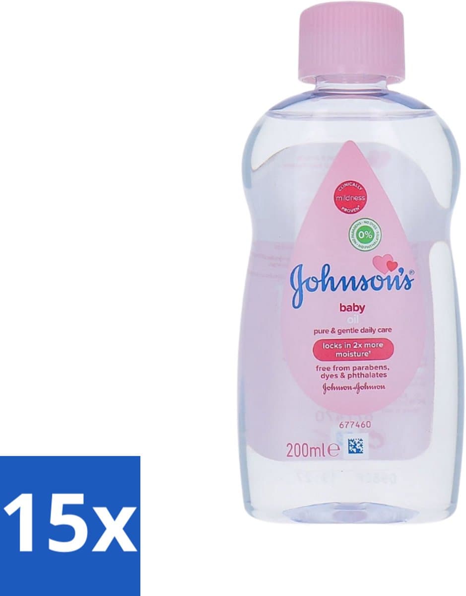 15 x Johnson's - Baby Olie - Puur & Zacht - 200 ml - Babyolie - Babyhuid Verzorging - Hydraterende Olie - Zachte Huid - Babyhuid Bescherming