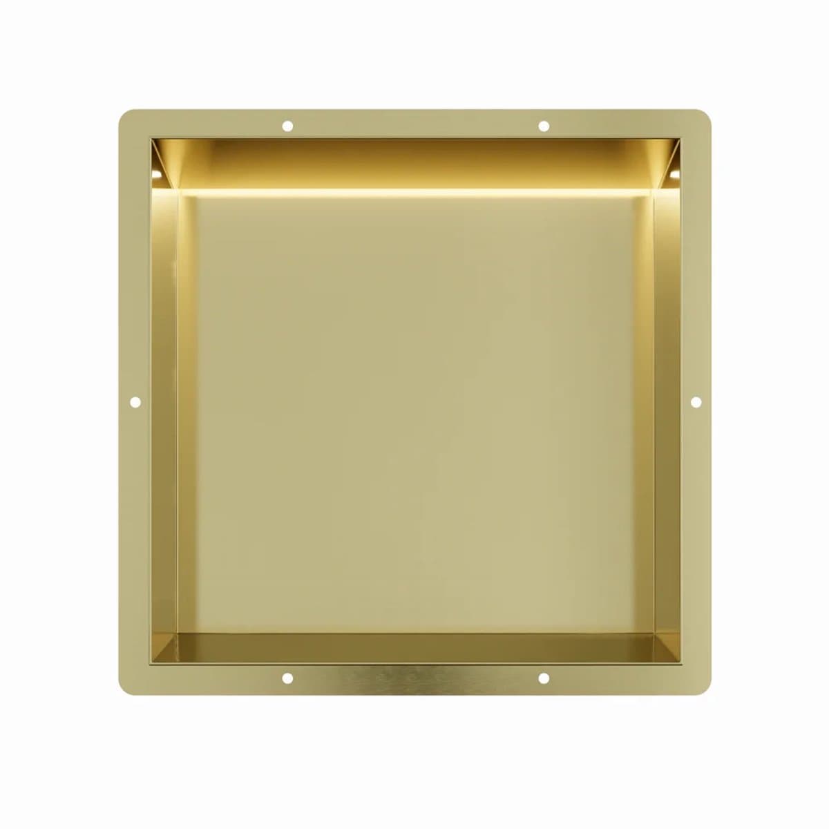 Mat goud RVS Inbouwnis 30x30x7cm met tegelflens en LED verlichting