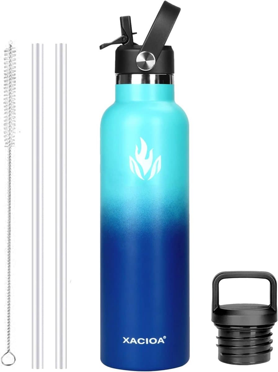 Vacuüm Geïsoleerde Waterfles van RVS met Rietje voor Warm en Koud Drinken