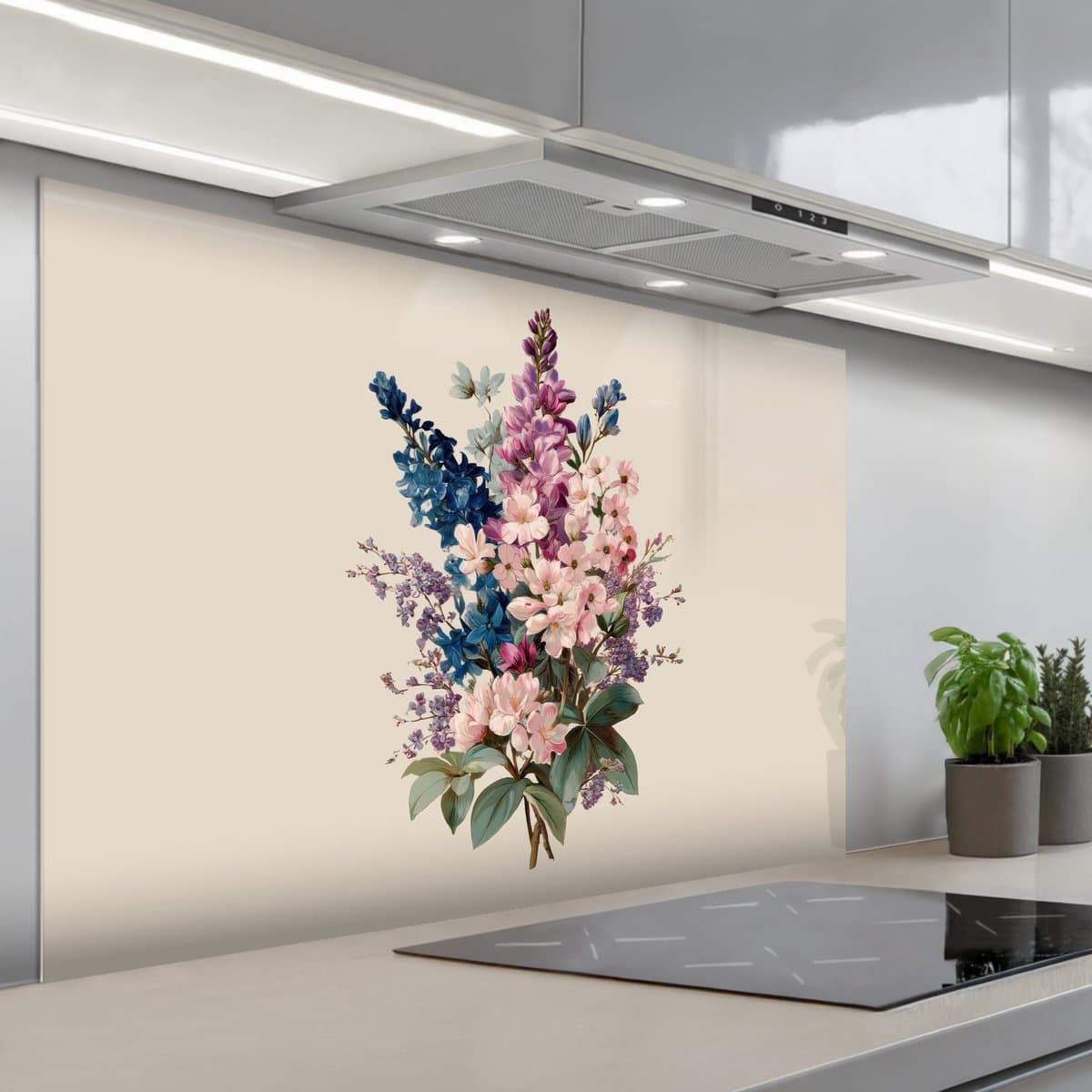 Spatscherm 120x80 cm - Zelfklevende achterwand Boeket - Beige - Harmonieus - Subtiel - Keuken muurbeschermer - Spatwand fornuis