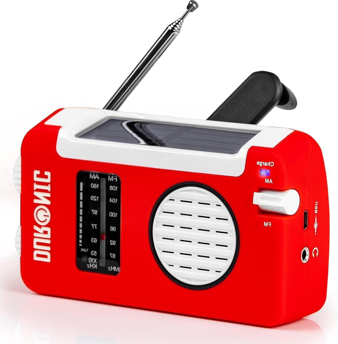 Hybrid Radio Oplaadbaar met USB Handslinger & Zonne-energie - AM/FM - Koptelefoon Jack Plug - Draagbaar Compact - Noodradio - Buiten Kamperen Hiken Vissen