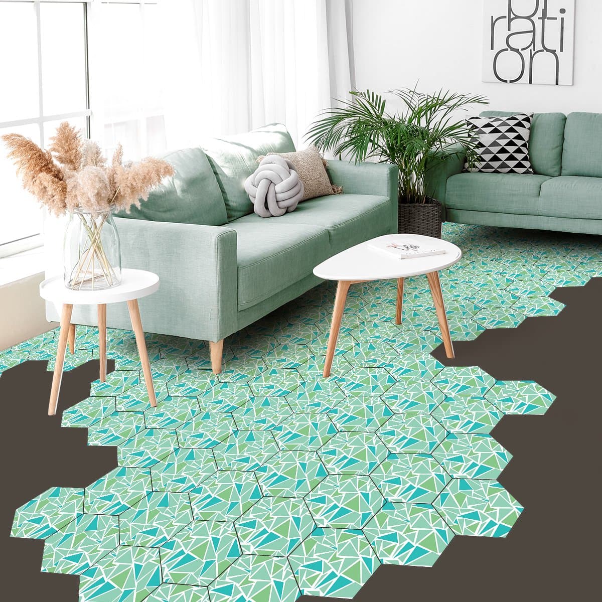 Antislip vloerstickers met beschermlaag - TERRAZZO HEXAGONS SAN GIORGIO - 60x135cm - 10 zeshoekige stickers 30x26cm