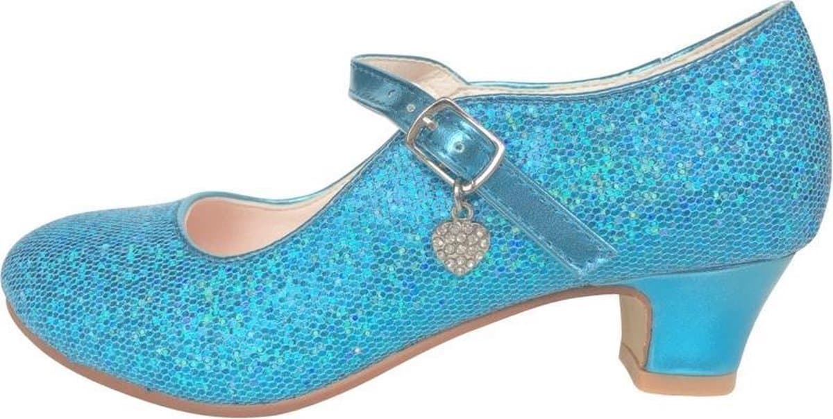 Feest schoenen blauw glitterhartje Spaanse Prinsessen schoenen - maat 34 (binnenmaat 22 cm) bij feestjurk - feestjurk - bruidsmeisje - communie