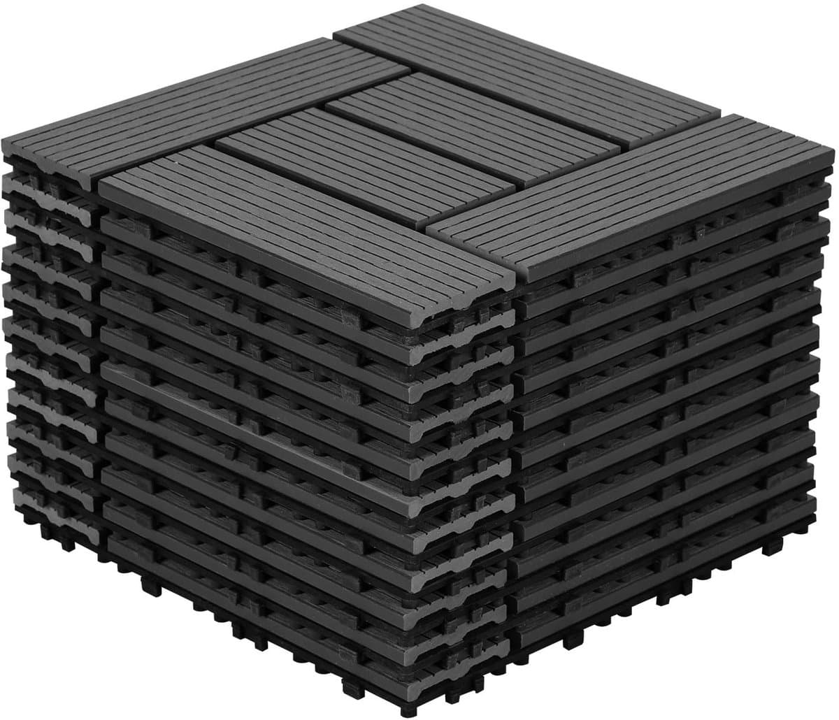 10 stuks WPC-terrastegels, 30 x 30 cm, WPC-tegels, balkontegels met kliksysteem, balkontegels in houtlook, terrasplanken, waterdicht, voor terras, voor 10 m², antraciet