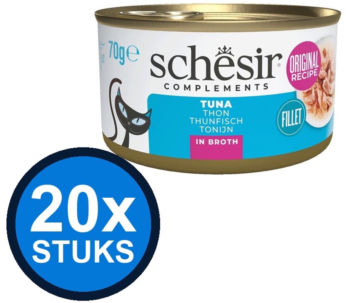 20x Schesir Complementary kat blik bouillon tonijn 70gr