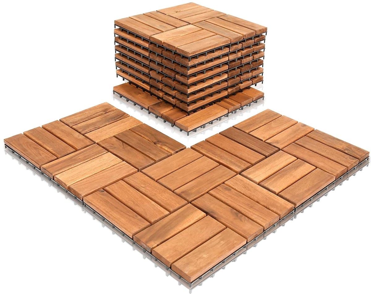 Houten tegels, balkon, vloerbedekking, 2 m², houten tegels, balkon, 30 x 30 cm, acaciahout, terrastegels voor tuin, terras, balkon, patio, gemakkelijk te leggen, weerbestendig (22 stuks, 12