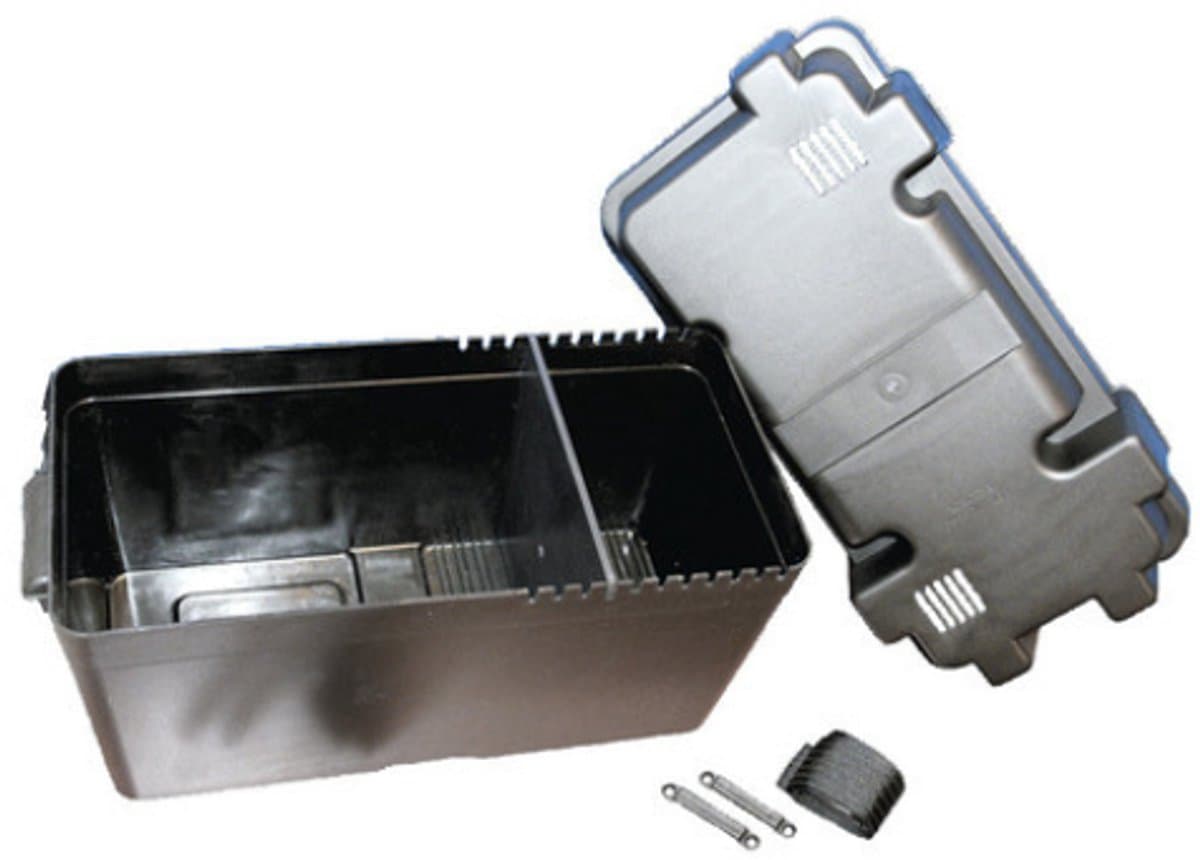 Accubak met bevestigingsriemen – variabel instelbaar - 39,5 x 23,5 x 17cm – zwart