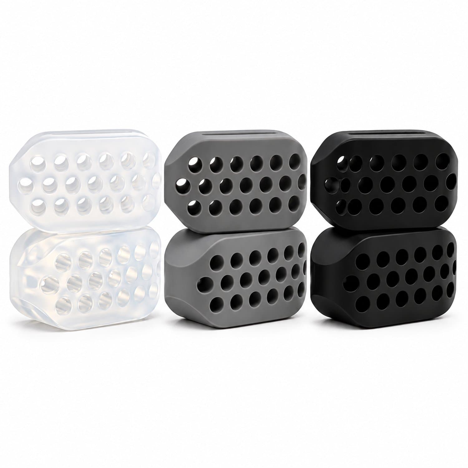 Zwart wit grijs kaak trainer mond trainer unisex kaak oefenaar set met opbergdoos 6 stuks siliconen mond trainer met ventilatie gaten kaaklijn oefenaar verschillende weerstand niveaus