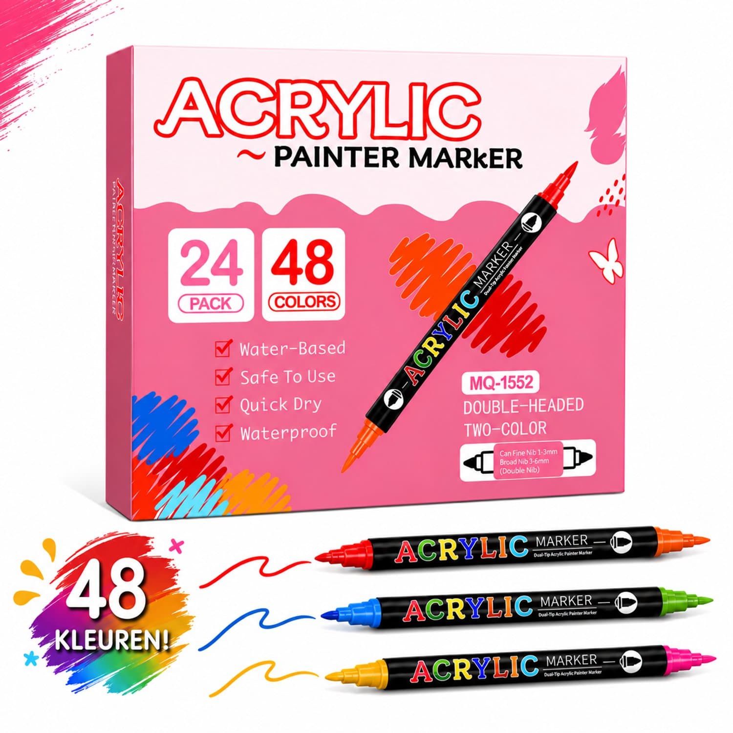 Narlix Acrylstiften - Acrylmarkers - 48 kleuren Dual tip - Stenen Schilderen - Happy stones - Volwassenen en Kinderen